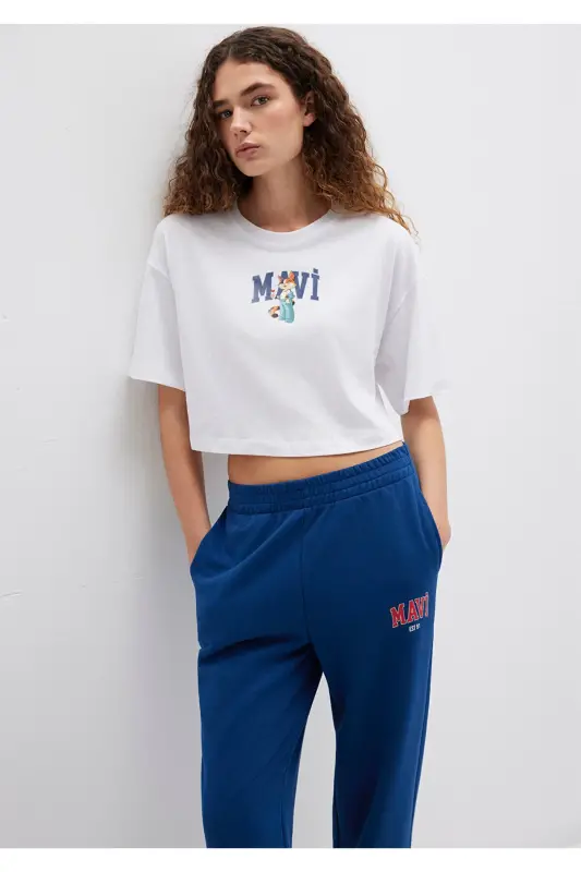 Cat Logo Printed White T-Shirt Crop / Short Cut 1 - 1