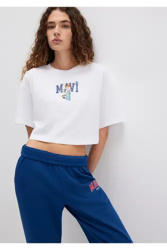 Cat Logo Printed White T-Shirt Crop / Short Cut 1 - 3