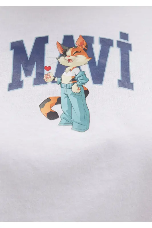 Cat Logo Printed White T-Shirt Crop / Short Cut 1 - 8