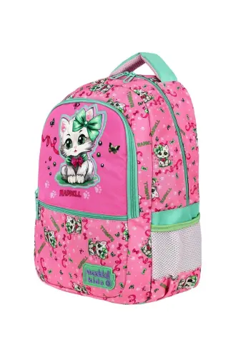 Cat Patterned Orthopedic Back Supported Pink Primary School Backpack with Lunch Box and Pencil Case Set-PINK - 3