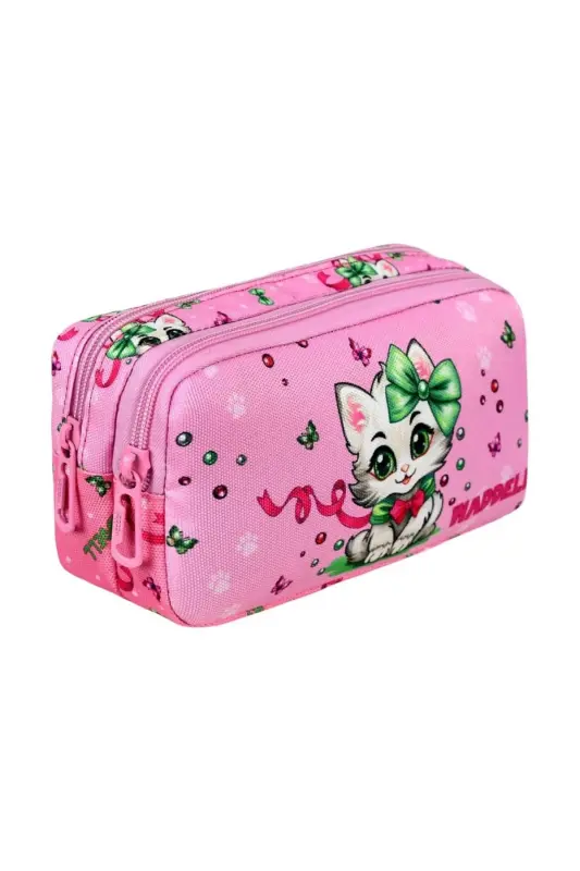 Cat Patterned Orthopedic Back Supported Pink Primary School Backpack with Lunch Box and Pencil Case Set-PINK - 5