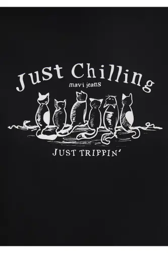 Cat Print Black T-Shirt Semi Slim Fit - 1