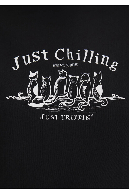 Cat Print Black T-Shirt Semi Slim Fit - MAVI