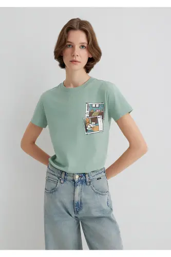 Cat Print Green T-Shirt SemiSlim Fit - 1