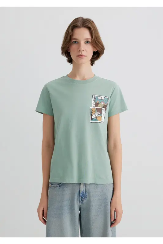 Cat Print Green T-Shirt SemiSlim Fit - 3
