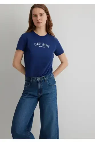 Cat Print Navy Blue T-Shirt SemiSlim Fit / Semi-Fitted - MAVI (1)