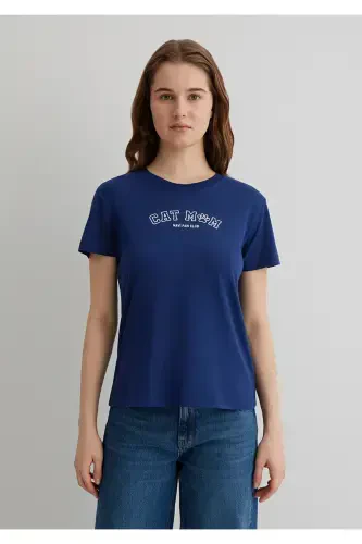 Cat Print Navy Blue T-Shirt SemiSlim Fit / Semi-Fitted - 3