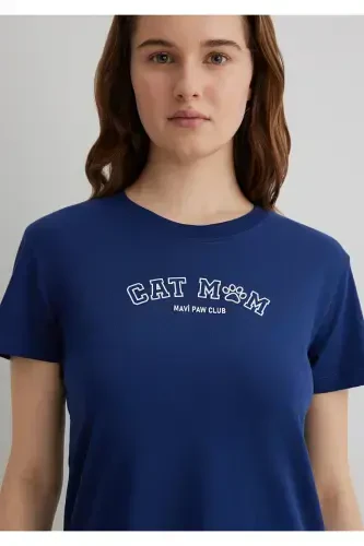Cat Print Navy Blue T-Shirt SemiSlim Fit / Semi-Fitted - 5