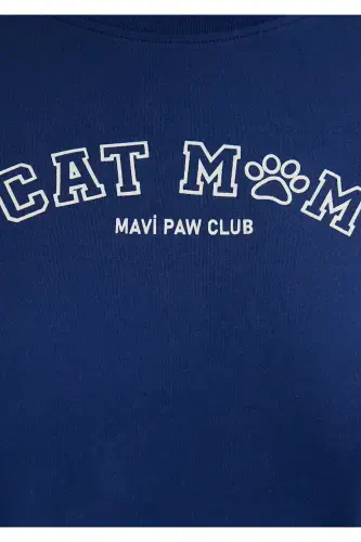 Cat Print Navy Blue T-Shirt SemiSlim Fit / Semi-Fitted - 6