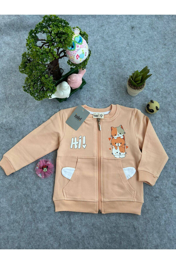 Cat Print Pocket Girl Baby Jacket Cardigan - 1