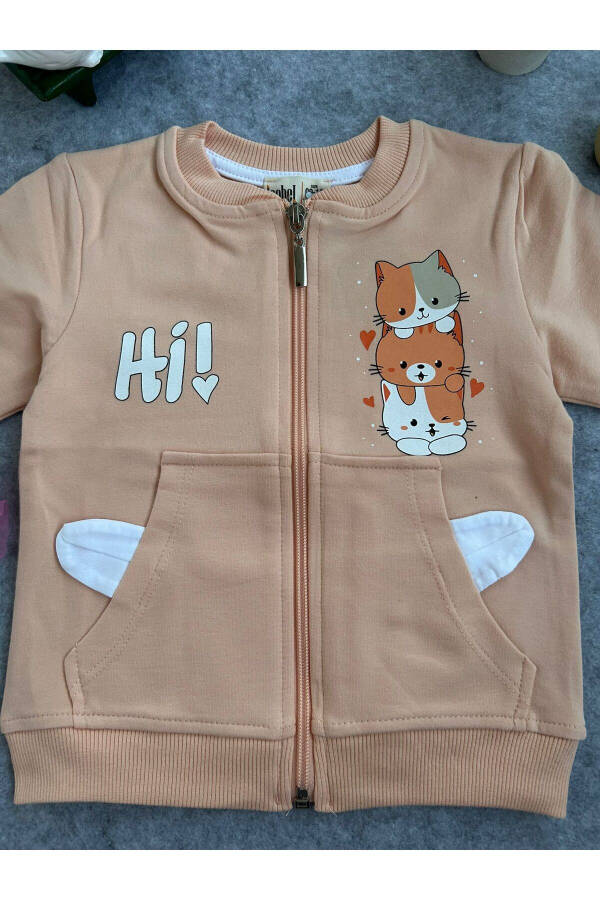 Cat Print Pocket Girl Baby Jacket Cardigan - 3