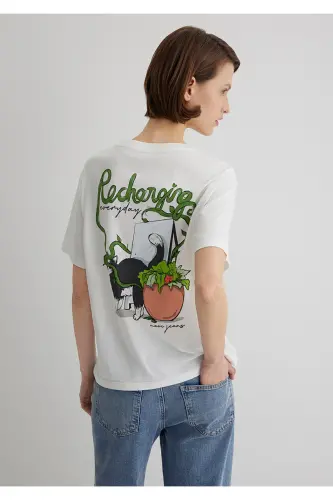 Cat Printed Ecru T-shirt Regular Fit - MAVI (1)