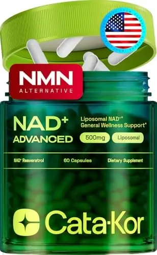 Cata-Kor NMNH qo'shimchasi Alternativa – Liposomal NAD + Resveratrol – 30 kunlik ta'minot – Energiya va sog'lom qarish uchun yuqori tozalikdagi NAD qo'shimchasi – 60 kapsula - 1