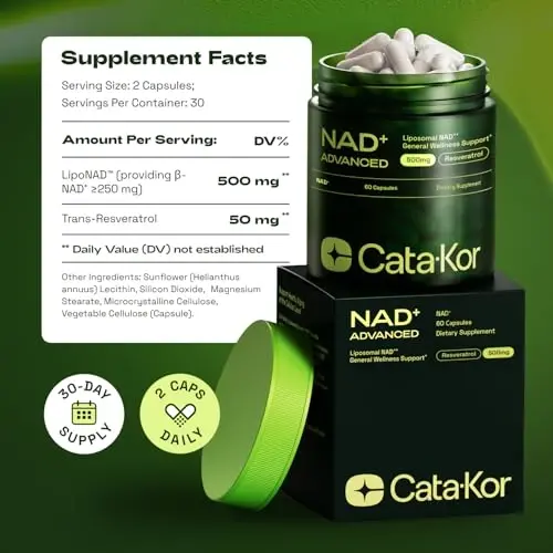 Cata-Kor Liposomal NAD+ Supplement with Resveratrol – NMN Supplement Alternative – Third-Party Tested – Advanced NAD Resveratrol - 6