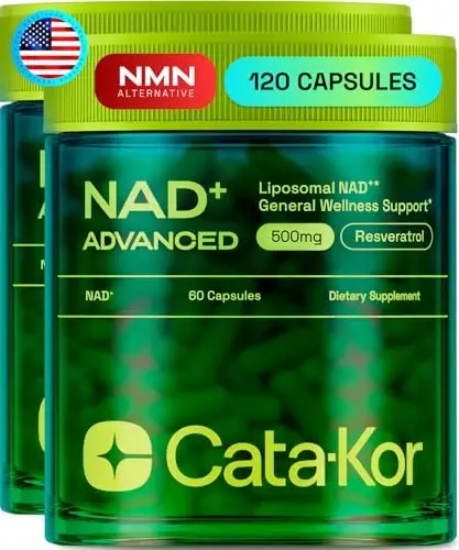 Cata-Kor Liposomal NAD Supplement with Resveratrol – NMN Supplement Alternative – 60-Day Supply – Third-Party Tested – 120 Capsules – Advanced NAD+ Resveratrol - Pack of 2 