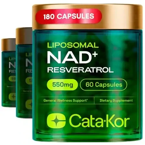 Cata-Kor NMNH Supplement Alternative – Liposomal NAD+ Resveratrol – 30-Day Supply – Third-Party Tested – 180 Capsules – Advanced NAD+ Supplement - Pack of 3 - 5