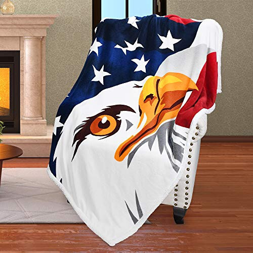 Catalonia Bald Eagle Blanket, Patriotic US Blanket, American National Flag Throws, Sherpa Fleece Soft Warm Reversible Decro Blanket for Couch Bed - 1