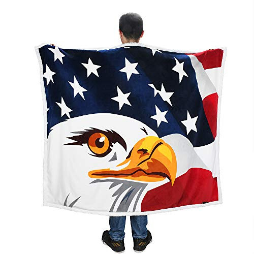 Catalonia Bald Eagle Blanket, Patriotic US Blanket, American National Flag Throws, Sherpa Fleece Soft Warm Reversible Decro Blanket for Couch Bed - 3