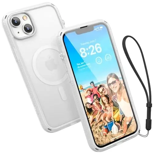 Catalyst Influence Case for iPhone 14 Plus, Compatible with MagSafe, Drop Proof, Fingerprint Resistant, Durable, Easy to Clean and Install, 30% Louder Forward Audio. Lanyard Included - Frosted - 1