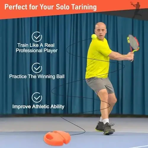 Catcan Solo Tennis Trainer Rebound Ball with String, Portable Tennis Practice Device Tennis Training Tool with 3 Tennis Balls and Elastic Strings for Self-Practice, Beginners, Adults - 6
