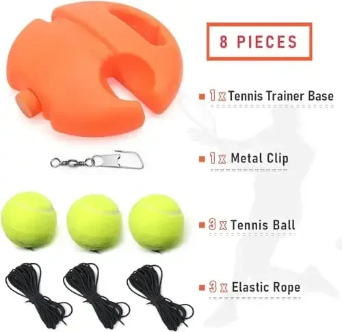 Catcan Solo Tennis Trainer Rebound Ball with String, Portable Tennis Practice Device Tennis Training Tool with 3 Tennis Balls and Elastic Strings for Self-Practice, Beginners, Adults - 2