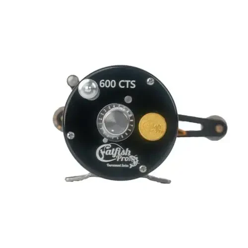 Catfish Pro Tournament Series 600CTS Round Baitcasting Reel - 6+1 Stainless Steel Ball Bearings, 5.3: 1 Gear Ratio, 19lb Drag, Brass Gears, Centrifugal Brake, Durable & Powerful for Big Catfish Fishing - 5