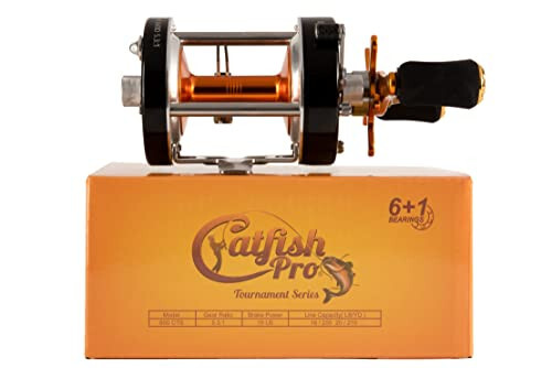 Catfish Pro Turnuva Serisi 600CTS Yuvarlak Baitcasting Makarası - 6+1 Paslanmaz Çelik Bilyalı Rulman, 5.3:1 Dişli Oranı, 19lb Sürükleme, Pirinç Dişliler, Santrifüj Fren, Büyük Catfish Balıkçılığı İçin Dayanıklı ve Güçlü - 2