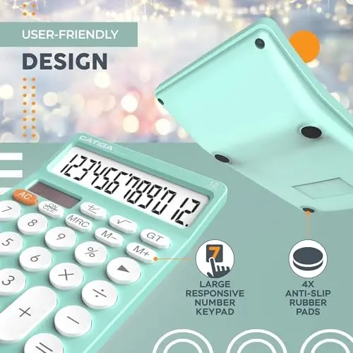 CATIGA 12 Digit Desktop Calculator Basic Desk Calculator with Large LCD Display, Big Buttons, 4 Function, Solar and Battery Dual Power, for Office, School, Home, SD-1292 Fresh Blue - CATIGA