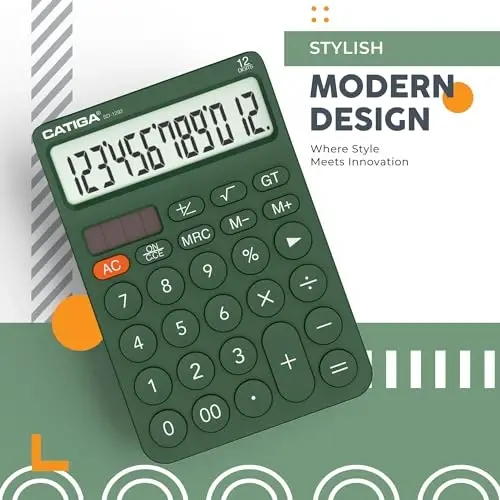 CATIGA 12 Digit Desktop Calculator Basic Desk Calculator with Large LCD Display, Big Buttons, 4 Function, Solar and Battery Dual Power, for Office, School, Home, SD-1292 Green - 5