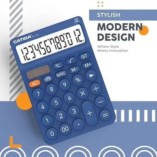 CATIGA 12 Digit Desktop Calculator Basic Desk Calculator with Large LCD Display, Big Buttons, 4 Function, Solar and Battery Dual Power, for Office, School, Home, SD-1292 Navy Blue - 5