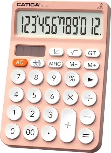 CATIGA 12 Digit Desktop Calculator Basic Desk Calculator with Large LCD Display, Big Buttons, 4 Function, Solar and Battery Dual Power, for Office, School, Home, SD-1292 Pink - 6