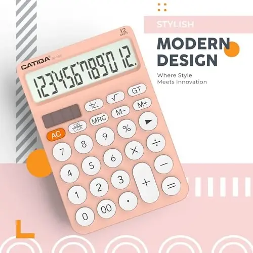 CATIGA 12 Digit Desktop Calculator Basic Desk Calculator with Large LCD Display, Big Buttons, 4 Function, Solar and Battery Dual Power, for Office, School, Home, SD-1292 Pink - 5