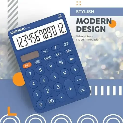 CATIGA 12 Digit Desktop Calculator Katta LCD Displey, Katta Tugmalar, 4 Funktsiya, Quyosh va Batareya Ikkilamchi Quvvat, Ofis, Maktab, Uy uchun Asosiy Stol Kalkulyatori, SD-1292 To'q ko'k - 6