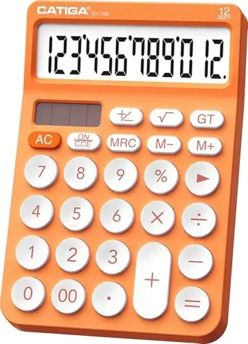CATIGA 12 Digit Desktop Calculator Katta LCD displeyli asosiy stol kalkulyatori, katta tugmalar, 4 funktsiya, quyosh va batareya bilan ikkilamchi quvvat, ofis, maktab, uy uchun, SD-1292 to'q sariq - 7