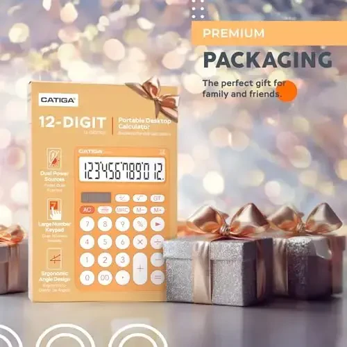CATIGA 12 Digit Desktop Calculator Katta LCD displeyli asosiy stol kalkulyatori, katta tugmalar, 4 funktsiya, quyosh va batareya bilan ikkilamchi quvvat, ofis, maktab, uy uchun, SD-1292 to'q sariq - CATIGA