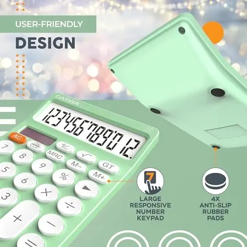 CATIGA 12 Digit Desktop Calculator Katta LCD displeyli, katta tugmachali, 4 funksiyali, quyosh va batareyali ikki quvvatli, ofis, maktab, uy uchun asosiy stol kalkulyatori, SD-1292 Mint - 5