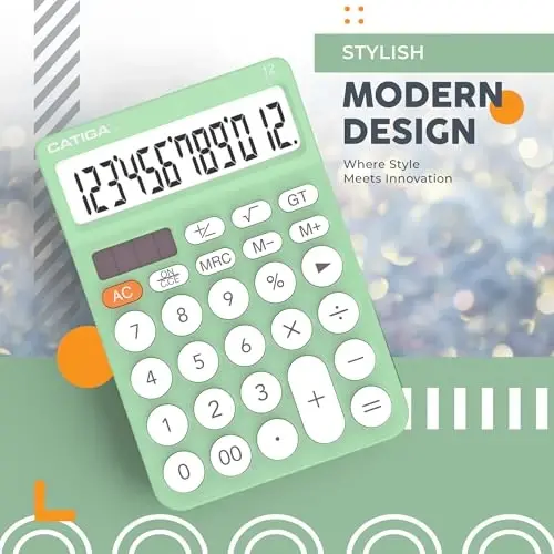 CATIGA 12 Digit Desktop Calculator Katta LCD displeyli, katta tugmachali, 4 funksiyali, quyosh va batareyali ikki quvvatli, ofis, maktab, uy uchun asosiy stol kalkulyatori, SD-1292 Mint - 6