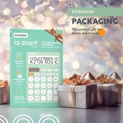CATIGA 12 Digit Desktop Calculator Katta LCD displeyli, katta tugmachali, 4 funksiyali, quyosh va batareyali ikki quvvatli, ofis, maktab, uy uchun asosiy stol kalkulyatori, SD-1292 Mint - 1