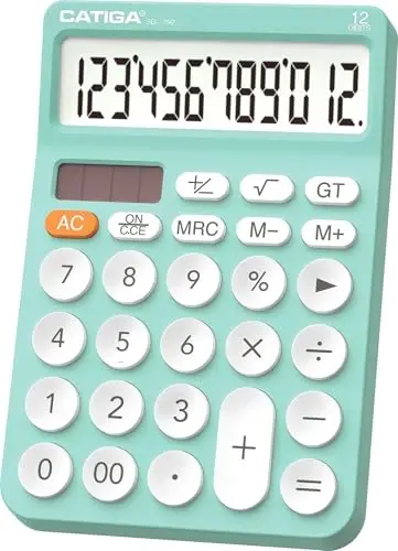 CATIGA 12 Digit Desktop Calculator Katta LCD displeyli, katta tugmachali, 4 funksiyali, quyosh va batareyali, ofis, maktab, uy uchun SD-1292 Fresh Blue - 6