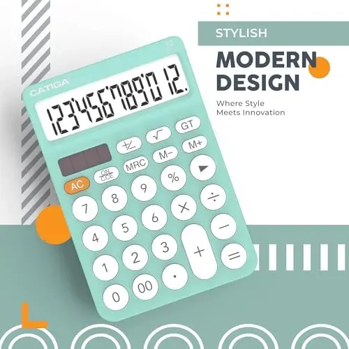 CATIGA 12 Digit Desktop Calculator Katta LCD displeyli, katta tugmachali, 4 funksiyali, quyosh va batareyali, ofis, maktab, uy uchun SD-1292 Fresh Blue - 5