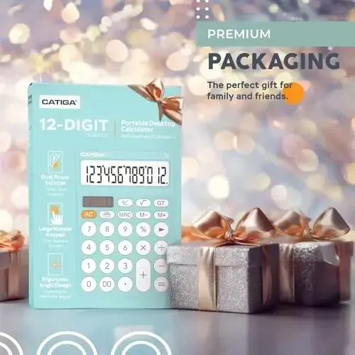 CATIGA 12 Digit Desktop Calculator Katta LCD displeyli, katta tugmachali, 4 funksiyali, quyosh va batareyali, ofis, maktab, uy uchun SD-1292 Fresh Blue - 3