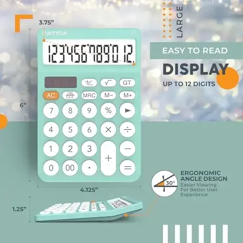 CATIGA 12 Digit Desktop Calculator Katta LCD displeyli, katta tugmachali, 4 funksiyali, quyosh va batareyali, ofis, maktab, uy uchun SD-1292 Fresh Blue - 5