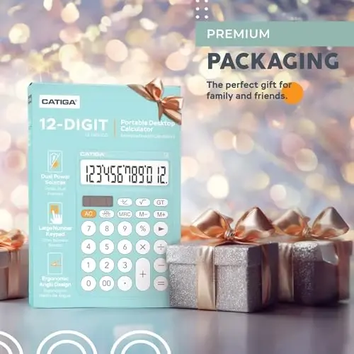 CATIGA 12 Digit Desktop Calculator Katta LCD displeyli, katta tugmachali, 4 funksiyali, quyosh va batareyali, ofis, maktab, uy uchun SD-1292 Fresh Blue - 3