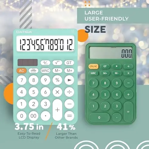 CATIGA 12 Digit Desktop Calculator Katta LCD displeyli, katta tugmachali, 4 funksiyali, quyosh va batareyali, ofis, maktab, uy uchun SD-1292 Fresh Blue - 4