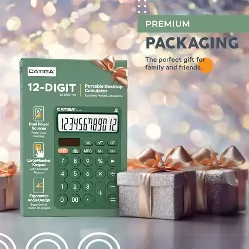 CATIGA 12 Digit Desktop Calculator Katta LCD displeyli, katta tugmalar, 4 funksiya, quyosh va batareya bilan ikkilamchi quvvat, ofis, maktab, uy uchun mo'ljallangan SD-1292 yashil asosiy stol kalkulyatori - CATIGA