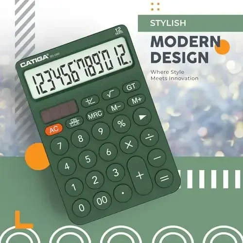 CATIGA 12 Digit Desktop Calculator Katta LCD displeyli, katta tugmalar, 4 funksiya, quyosh va batareya bilan ikkilamchi quvvat, ofis, maktab, uy uchun mo'ljallangan SD-1292 yashil asosiy stol kalkulyatori - 6