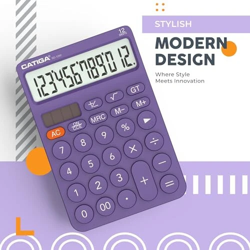 CATIGA 12 Digit Desktop Calculator with Large LCD Display, 4 Funtions Calculator, Round Design Big Button, Solar and Battery Dual Power, Standard Function for Office, Home, School, SD-1292 - 6