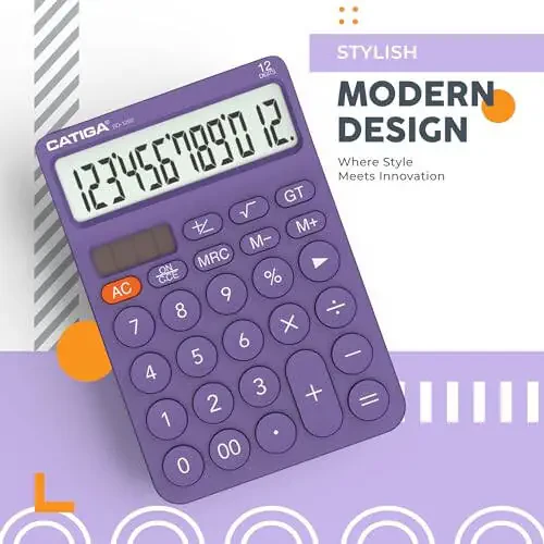 CATIGA 12 Digit Desktop Calculator with Large LCD Display, 4 Funtions Calculator, Round Design Big Button, Solar and Battery Dual Power, Standard Function for Office, Home, School, SD-1292 - 6