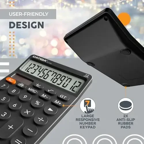 CATIGA 12 Digit Desktop Calculator with Large LCD Display, 4 Funtions Calculator, Round Design Big Button, Solar and Battery Dual Power, Standard Function for Office, Home, School, SD-1292 - 5