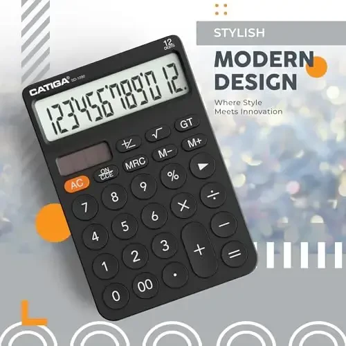 CATIGA 12 Digit Desktop Calculator with Large LCD Display, 4 Funtions Calculator, Round Design Big Button, Solar and Battery Dual Power, Standard Function for Office, Home, School, SD-1292 - 6